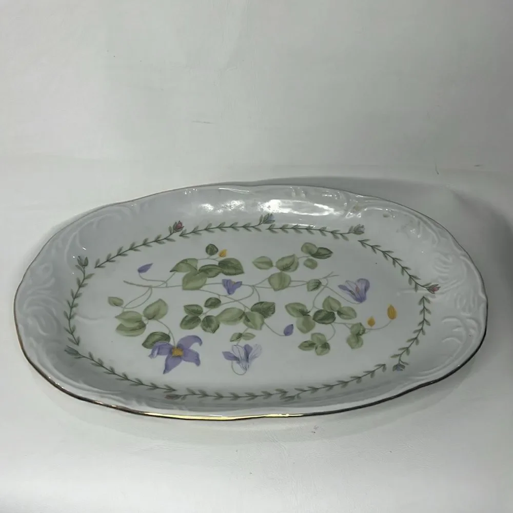 Tienshan Fine China  Serving Platter Pink Rose Purple Orchid Textured Porcelain